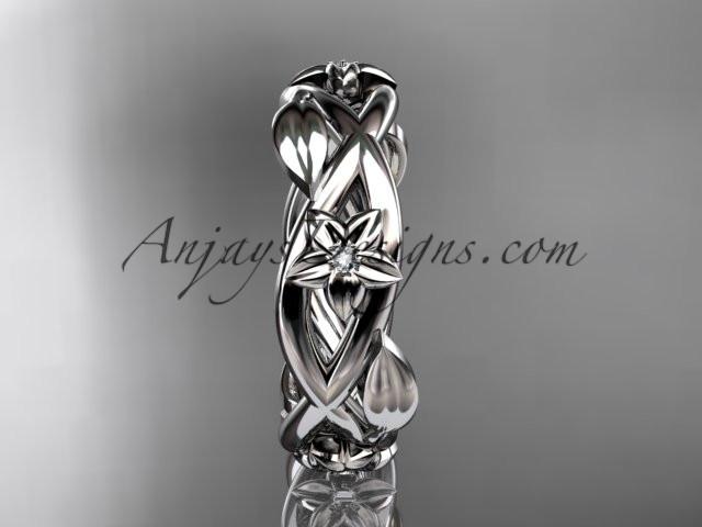 14kt white gold diamond leaf and flower wedding band, engagement ring ADLR402B - AnjaysDesigns