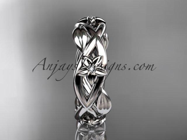 platinum diamond leaf and flower wedding band, engagement ring ADLR402B - AnjaysDesigns