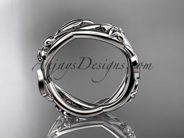 platinum diamond leaf and flower wedding band, engagement ring ADLR402B - AnjaysDesigns