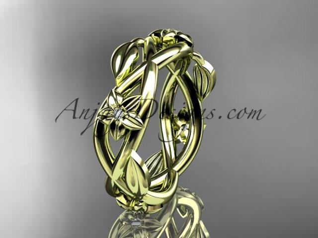 14kt yellow gold diamond leaf and flower wedding band, engagement ring ADLR402B - AnjaysDesigns