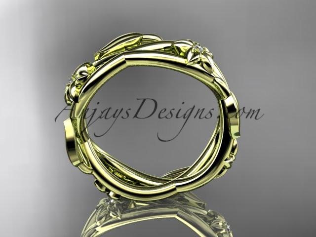 14kt yellow gold diamond leaf and flower wedding band, engagement ring ADLR402B - AnjaysDesigns