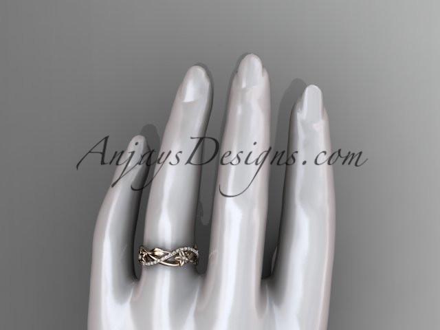 14kt rose gold diamond leaf and flower wedding band, engagement ring ADLR403B - AnjaysDesigns