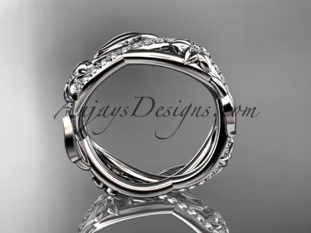 platinum diamond leaf and flower wedding band, engagement ring ADLR403B - AnjaysDesigns