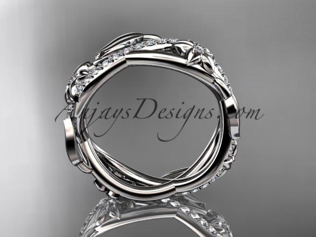 14kt white gold diamond leaf and flower wedding band, engagement ring ADLR403B - AnjaysDesigns