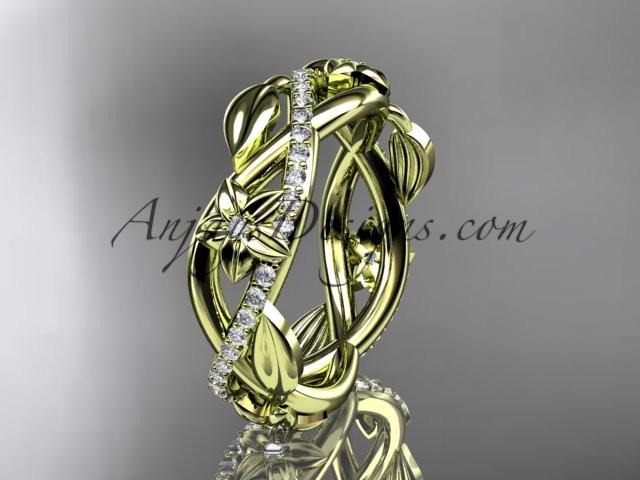 14kt yellow gold diamond leaf and flower wedding band, engagement ring ADLR403B - AnjaysDesigns
