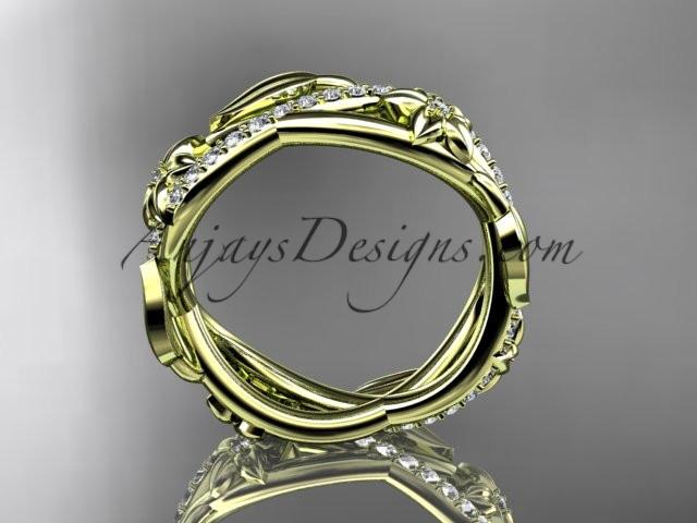 14kt yellow gold diamond leaf and flower wedding band, engagement ring ADLR403B - AnjaysDesigns
