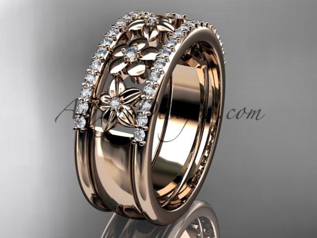 14kt rose gold engagement ring, flower wedding band ADLR406B - AnjaysDesigns