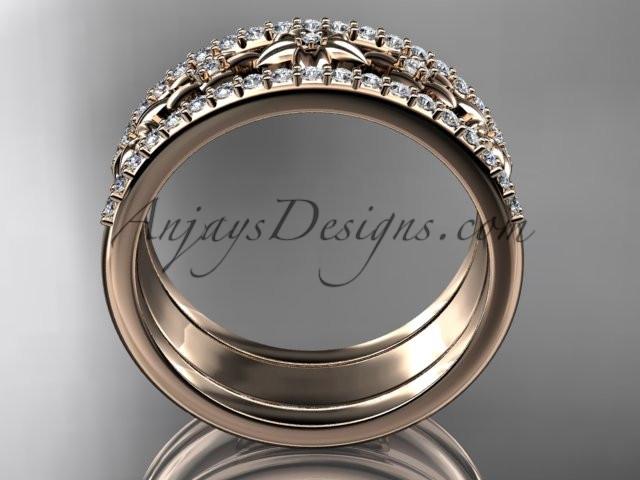 14kt rose gold engagement ring, flower wedding band ADLR406B - AnjaysDesigns