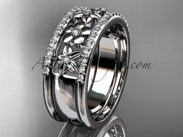 14kt white gold engagement ring, flower wedding band ADLR406B - AnjaysDesigns