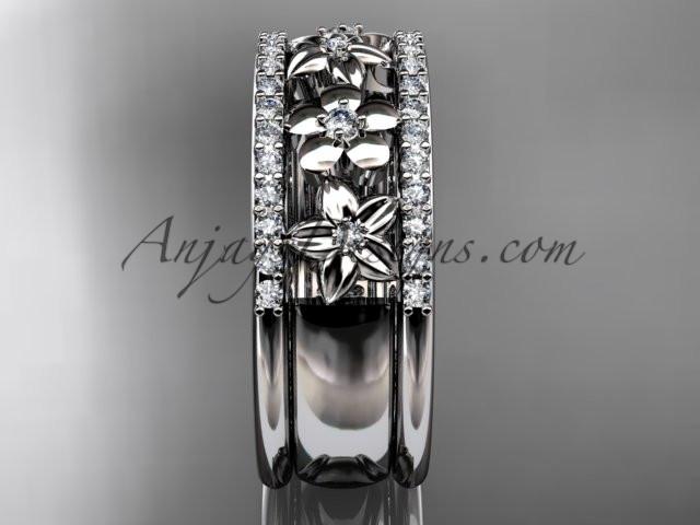 platinum engagement ring, flower wedding band ADLR406B - AnjaysDesigns