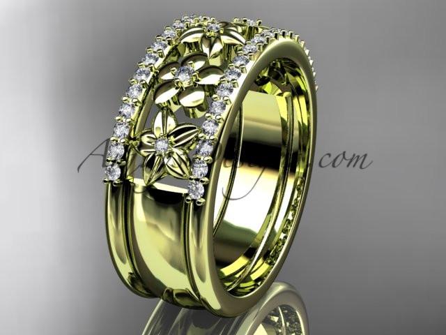 14kt yellow gold engagement ring, flower wedding band ADLR406B - AnjaysDesigns