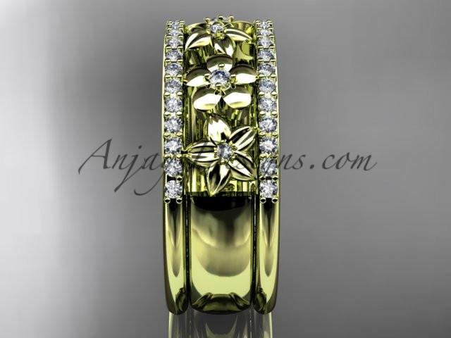 14kt yellow gold engagement ring, flower wedding band ADLR406B - AnjaysDesigns