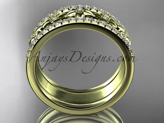 14kt yellow gold engagement ring, flower wedding band ADLR406B - AnjaysDesigns