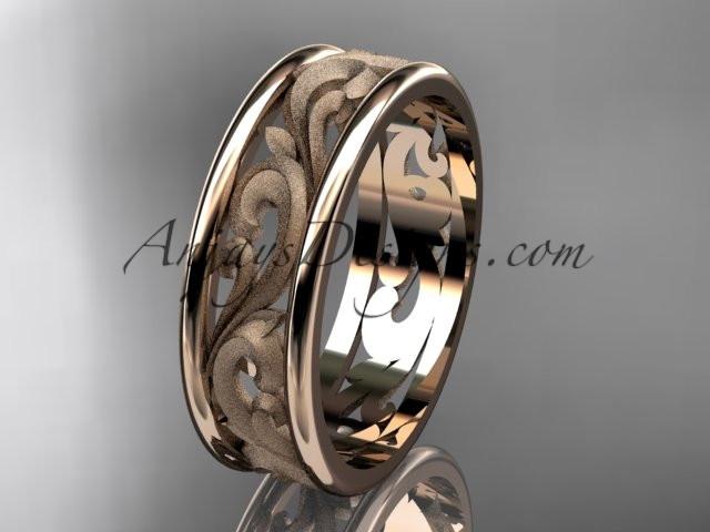 14kt rose gold leaf engagement ring, wedding band ADLR414G - AnjaysDesigns