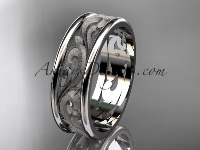 platinum leaf engagement ring, wedding band ADLR414G - AnjaysDesigns