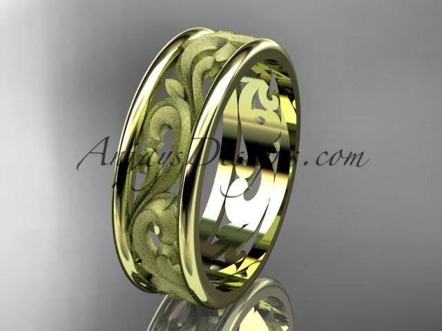 14kt yellow gold leaf engagement ring, wedding band ADLR414G - AnjaysDesigns