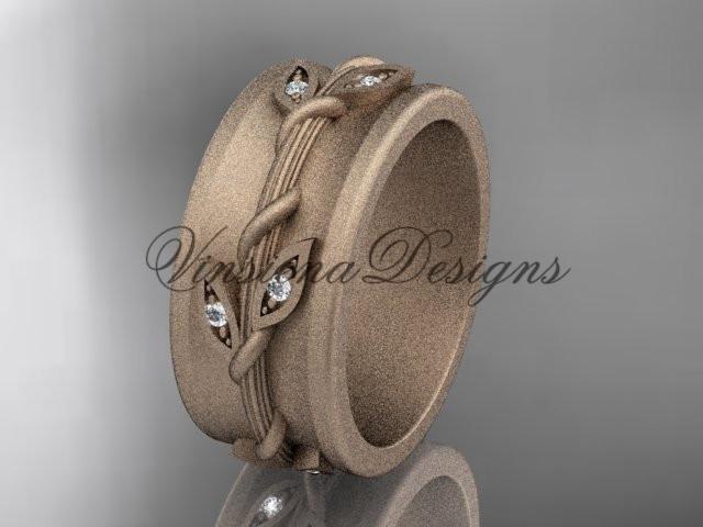 14kt rose gold diamond engagement ring, matte finish wedding band ADLR417B