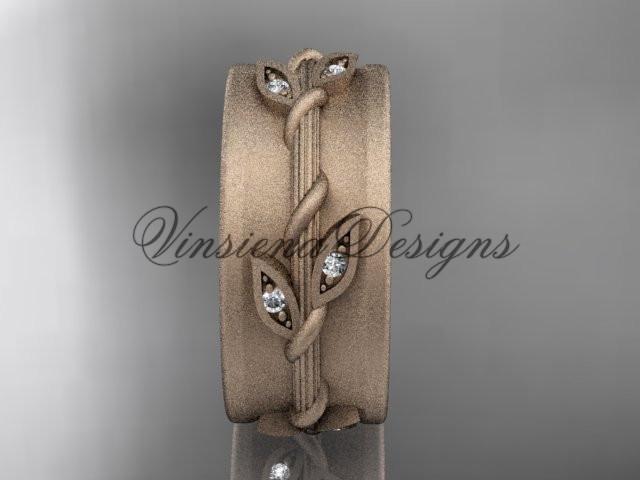 14kt rose gold diamond engagement ring, matte finish wedding band ADLR417B