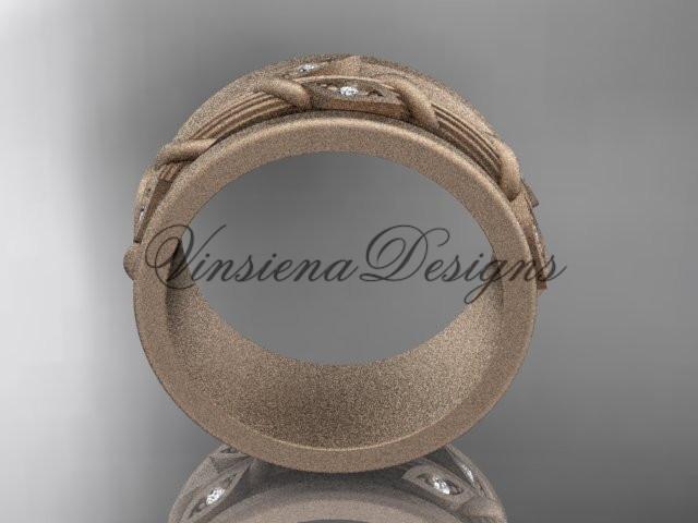 14kt rose gold diamond engagement ring, matte finish wedding band ADLR417B