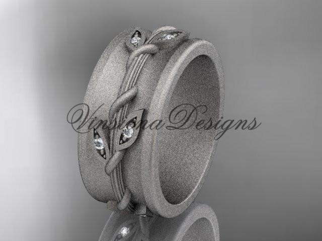 14kt white gold diamond engagement ring, matte finish wedding band ADLR417B