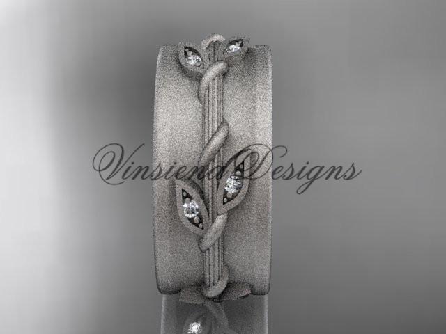 14kt white gold diamond engagement ring, matte finish wedding band ADLR417B