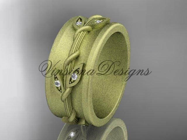 14kt yellow gold diamond engagement ring, matte finish wedding band ADLR417B
