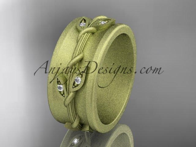 14kt yellow gold diamond engagement ring, matte finish wedding band ADLR417B - AnjaysDesigns
