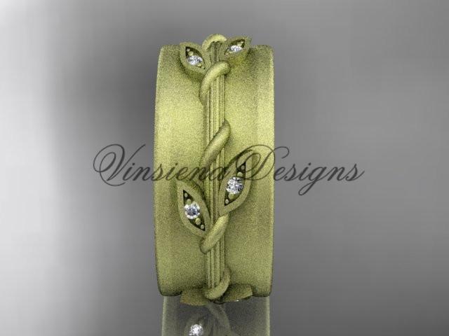 14kt yellow gold diamond engagement ring, matte finish wedding band ADLR417B