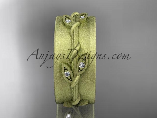 14kt yellow gold diamond engagement ring, matte finish wedding band ADLR417B - AnjaysDesigns