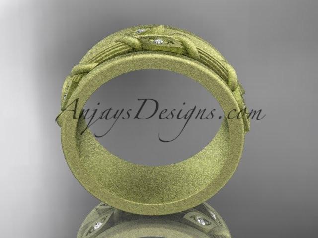 14kt yellow gold diamond engagement ring, matte finish wedding band ADLR417B - AnjaysDesigns
