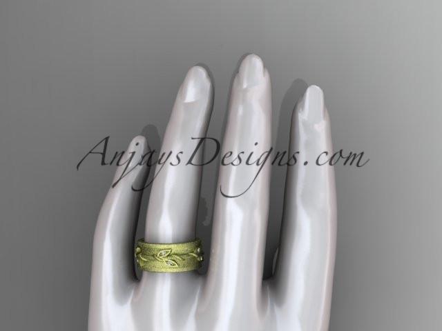 14kt yellow gold diamond engagement ring, matte finish wedding band ADLR417B - AnjaysDesigns