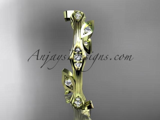 14k yellow gold diamond leaf and vine wedding ring, engagement ring, wedding band. ADLR41 - AnjaysDesigns