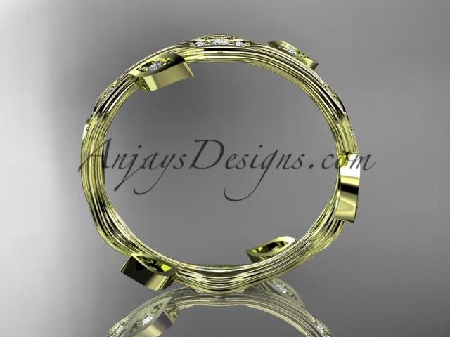 14k yellow gold diamond leaf and vine wedding ring, engagement ring, wedding band. ADLR41 - AnjaysDesigns