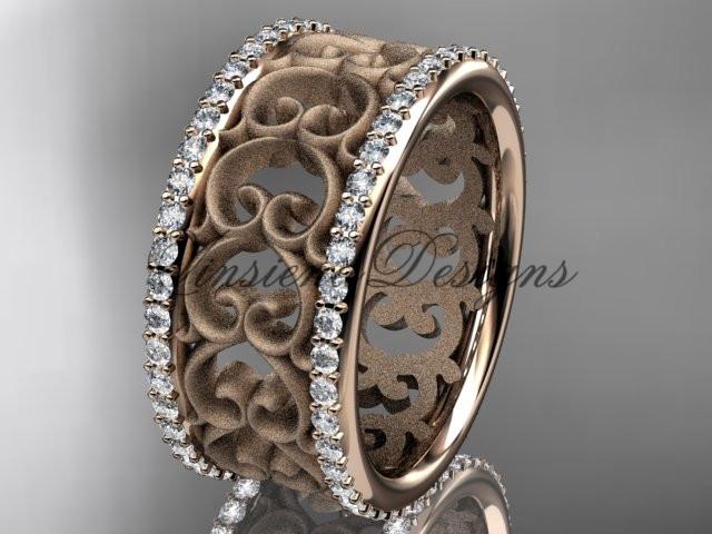 14kt rose gold diamond engagement ring, matte finish wedding band ADLR423B