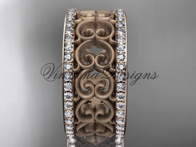 14kt rose gold diamond engagement ring, matte finish wedding band ADLR423B