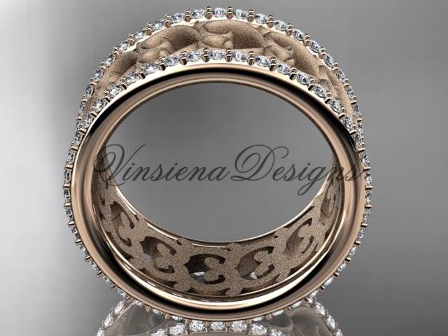 14kt rose gold diamond engagement ring, matte finish wedding band ADLR423B