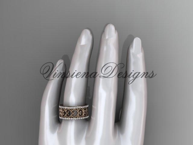 14kt rose gold diamond engagement ring, matte finish wedding band ADLR423B