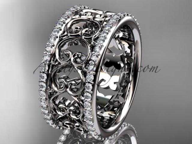 platinum diamond engagement ring, wedding band ADLR423B - AnjaysDesigns