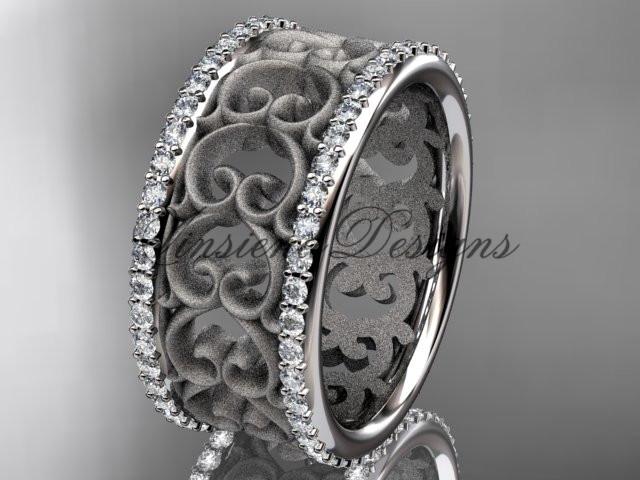 Platinum diamond engagement ring, matte finish wedding band ADLR423B