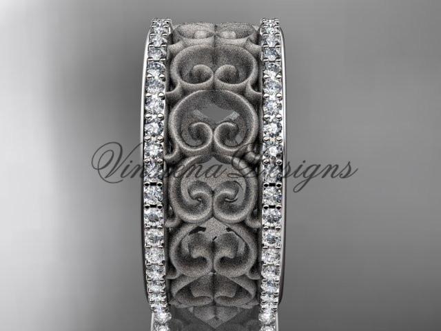Platinum diamond engagement ring, matte finish wedding band ADLR423B
