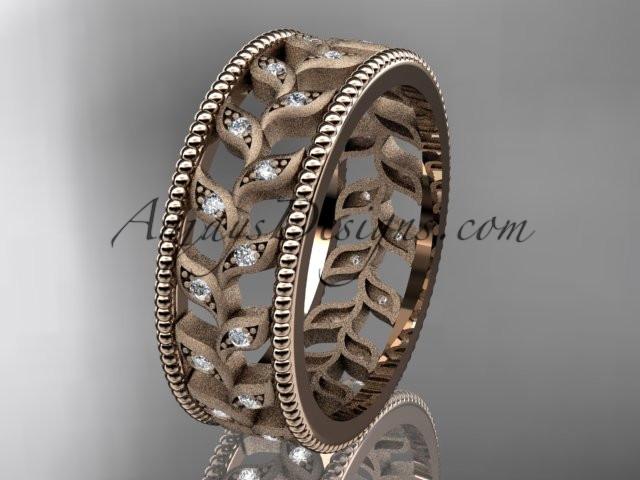 14kt rose gold diamond leaf and vine wedding ring, engagement ring, wedding band ADLR46 - AnjaysDesigns
