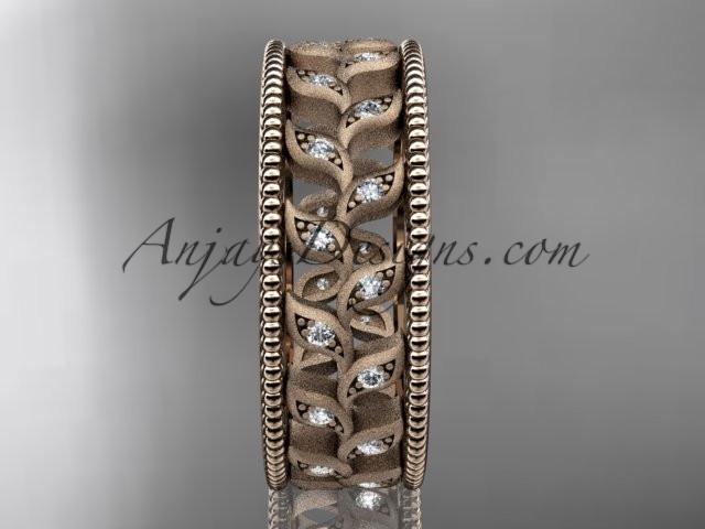 14kt rose gold diamond leaf and vine wedding ring, engagement ring, wedding band ADLR46 - AnjaysDesigns