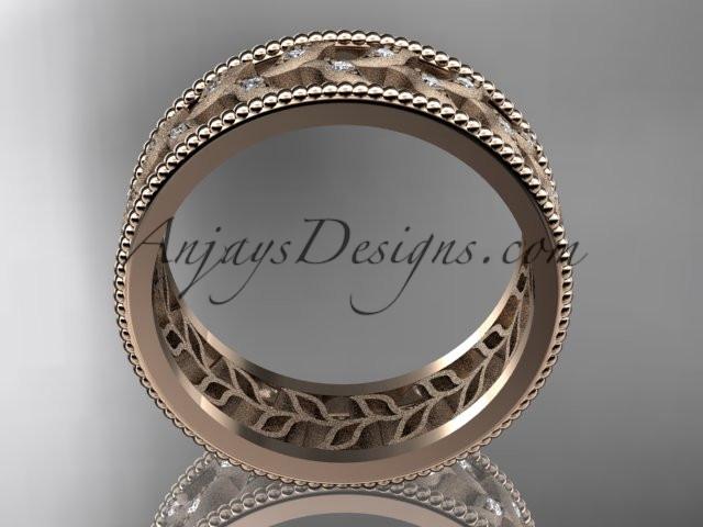 14kt rose gold diamond leaf and vine wedding ring, engagement ring, wedding band ADLR46 - AnjaysDesigns