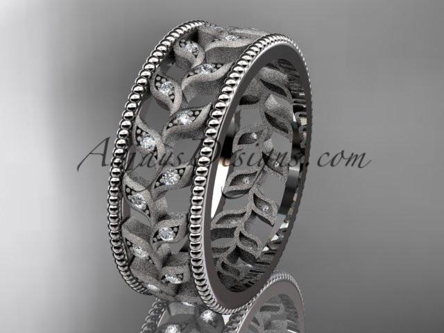 platinum diamond leaf and vine wedding ring, engagement ring, wedding band ADLR46 - AnjaysDesigns