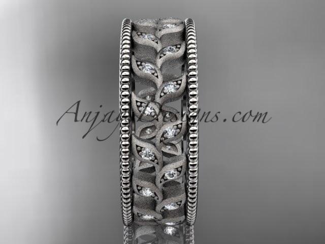 14kt white gold diamond leaf and vine wedding ring, engagement ring, wedding band ADLR46 - AnjaysDesigns