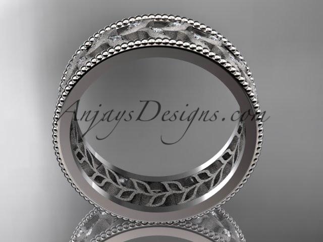 platinum diamond leaf and vine wedding ring, engagement ring, wedding band ADLR46 - AnjaysDesigns