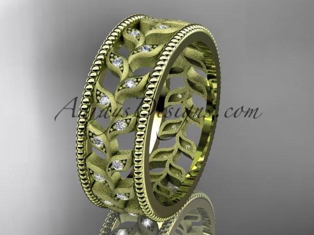 14kt yellow gold diamond leaf and vine wedding ring, engagement ring, wedding band ADLR46 - AnjaysDesigns