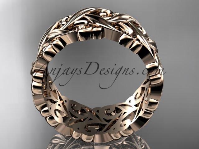 14kt rose gold diamond leaf and vine wedding ring, engagement ring, wedding band ADLR49 - AnjaysDesigns