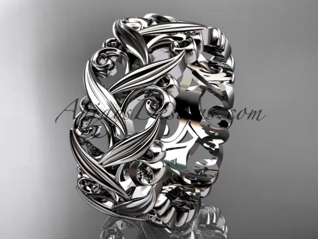 Platinum leaf and vine wedding ring, engagement ring, wedding band ADLR49 - AnjaysDesigns