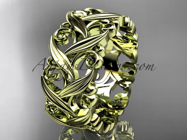 14kt yellow gold diamond leaf and vine wedding ring, engagement ring, wedding band ADLR49 - AnjaysDesigns